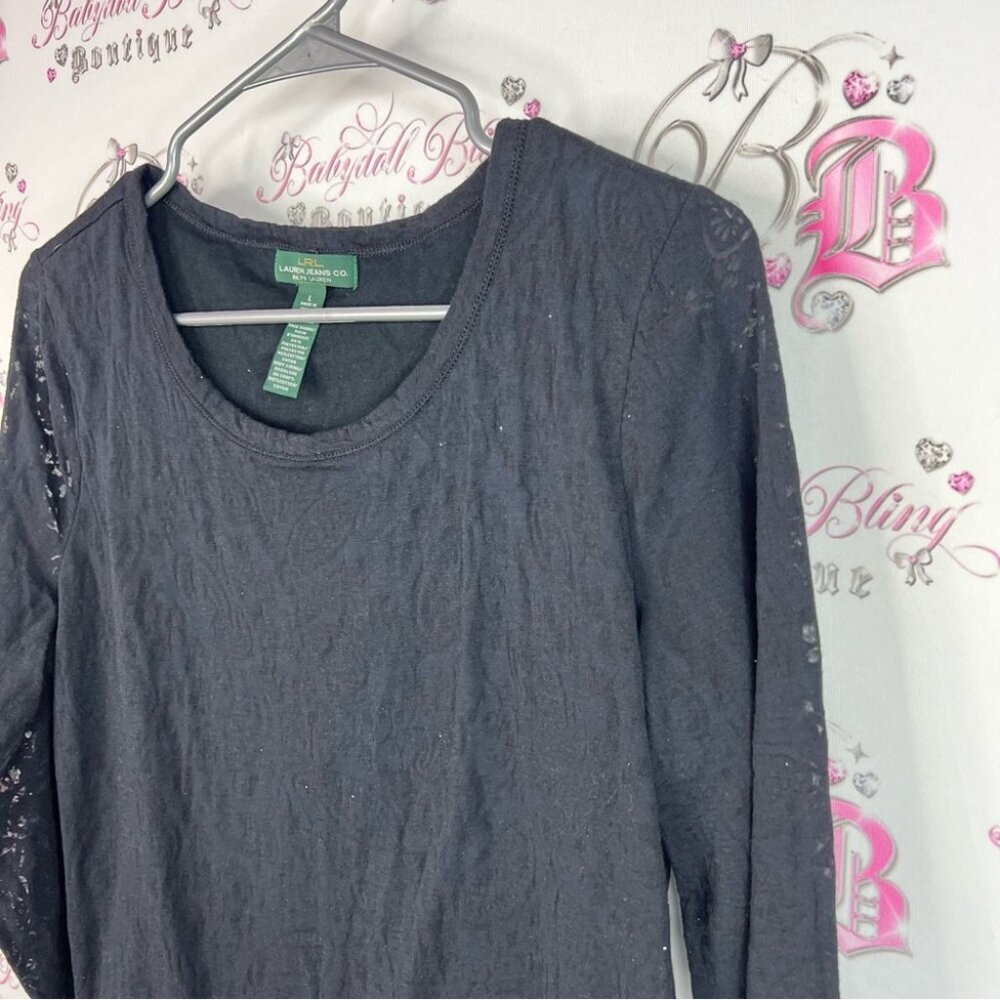 Ralph Lauren lace sleeve Lacie floral top shirt Black Long Sleeve Lace Top - Picture 4 of 10